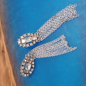 Silver Crystal Tassel Drop Earrings - Women Jewelry